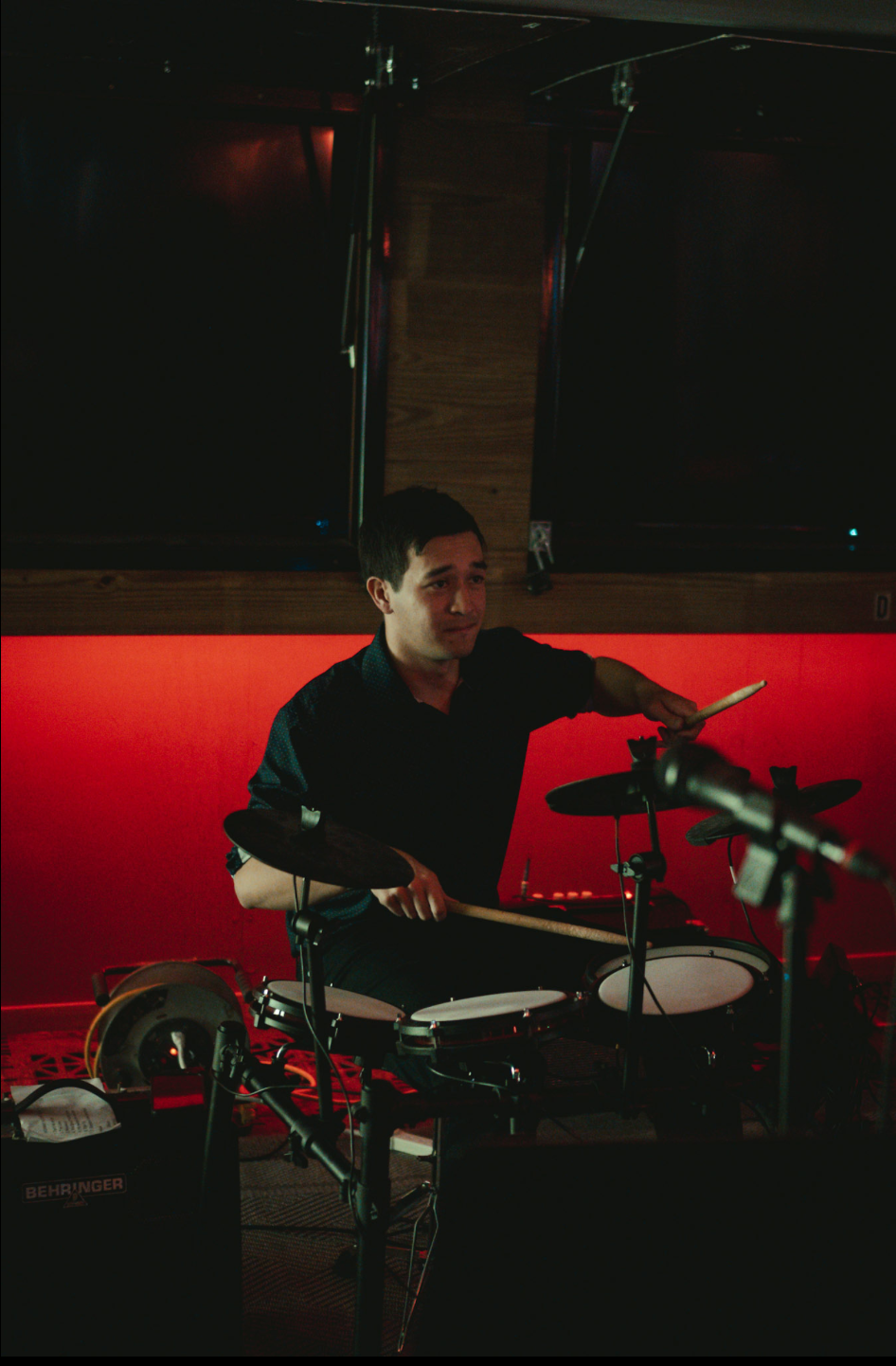 Drummer focused during performance